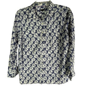 Talbots Blue White abstract print Buttondown shirt size 1X